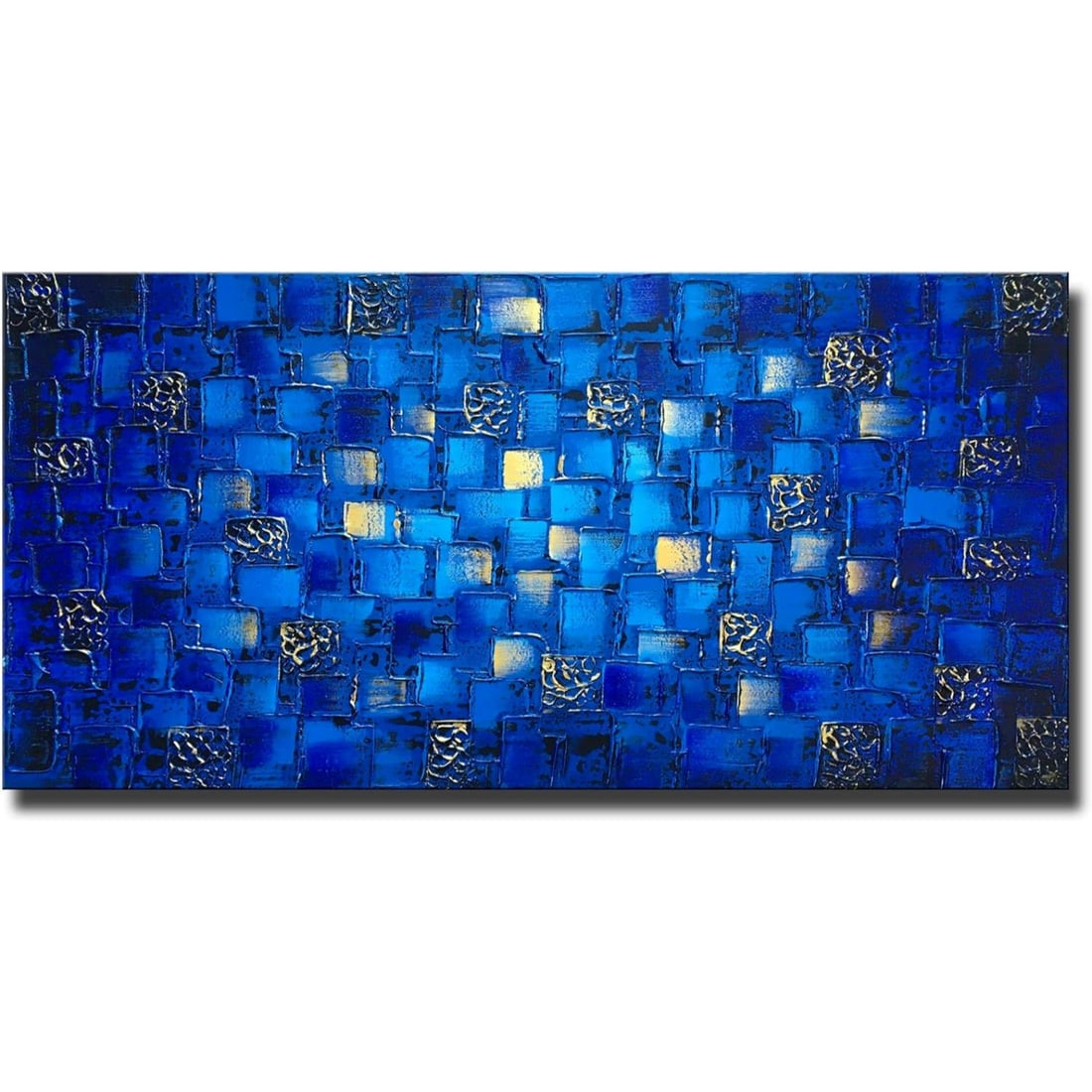 Large Abstract Dark Blue Square Wall Art Hand Painted Textured Oil Painting on Canvas 60 x 1.5 x 30 (1 of 2)