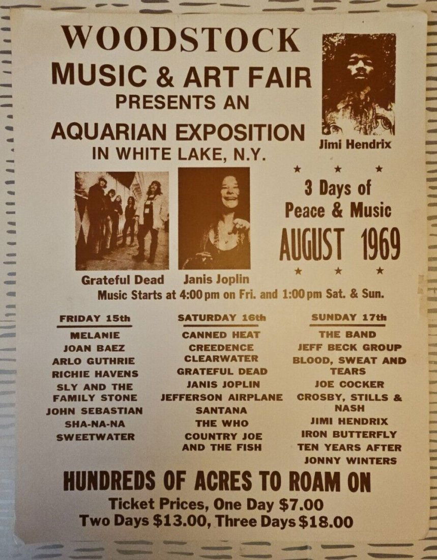 14"x 11” 1969 Woodstock Music & Art Fair Concert Promotional Poster