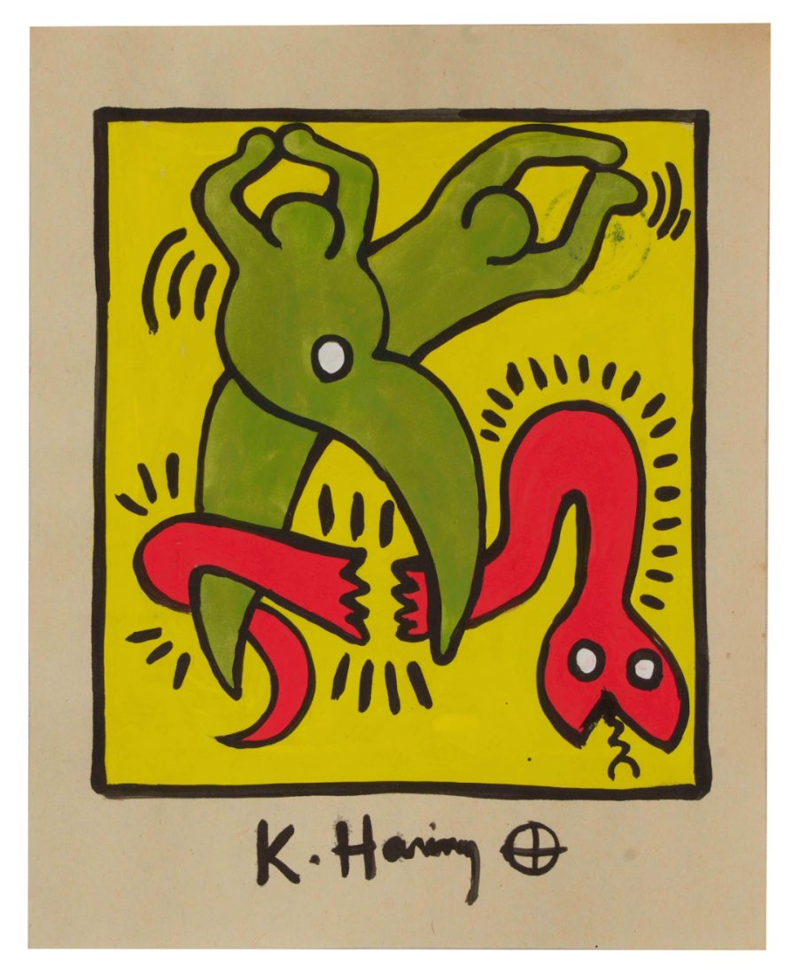 RARE Keith Haring Authentic Drawing on Vintage Paper SIGNED and Stamped by Haring Estate: RARE Keith Haring Authentic Drawing on Vintage Paper SIGNED and Stamped by Haring Estate