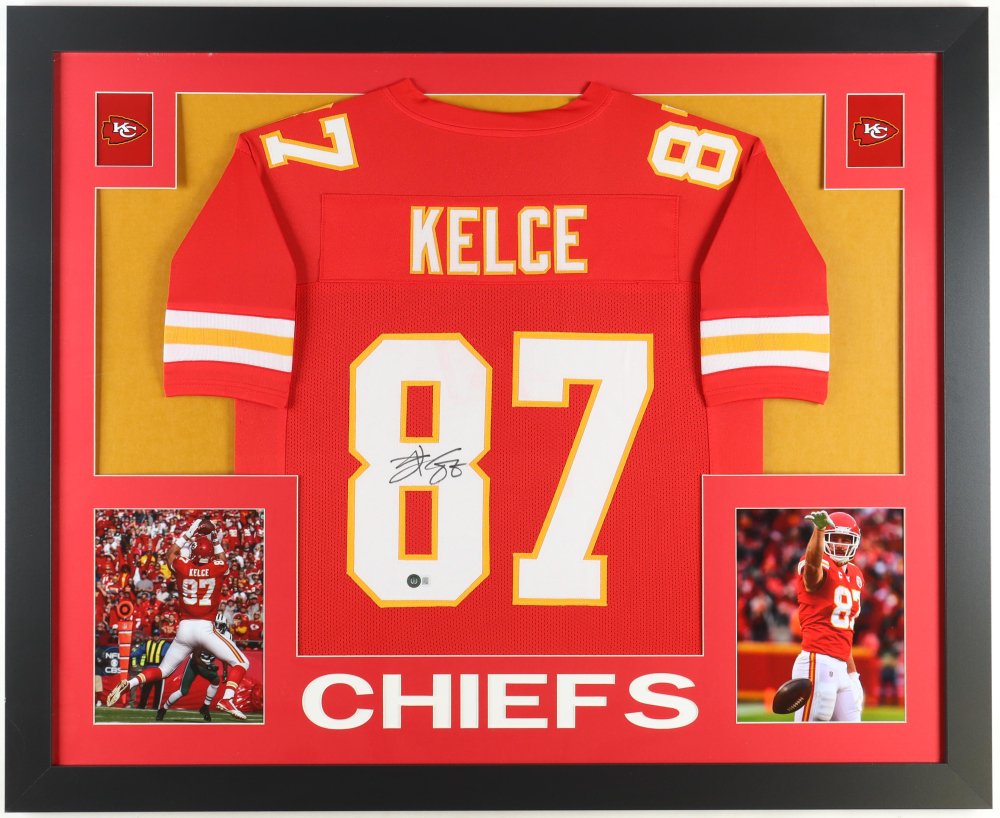 Travis Kelce Signed Custom Framed Jersey Display (Beckett) (1 of 1)