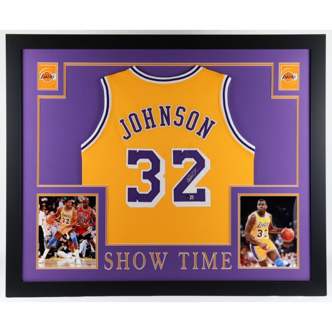 Magic Johnson Signed 35x43 Custom Framed Jersey Display (Beckett Hologram) (1 of 1)