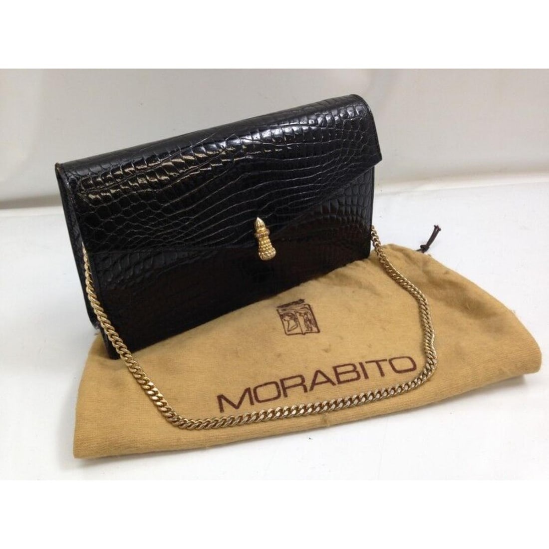Morabito Crocodile Chain Shoulder Bag: Morabito Crocodile Chain Shoulder Bag. Approximate Measurements: W 9.4 x H 5.8 x D 1.9