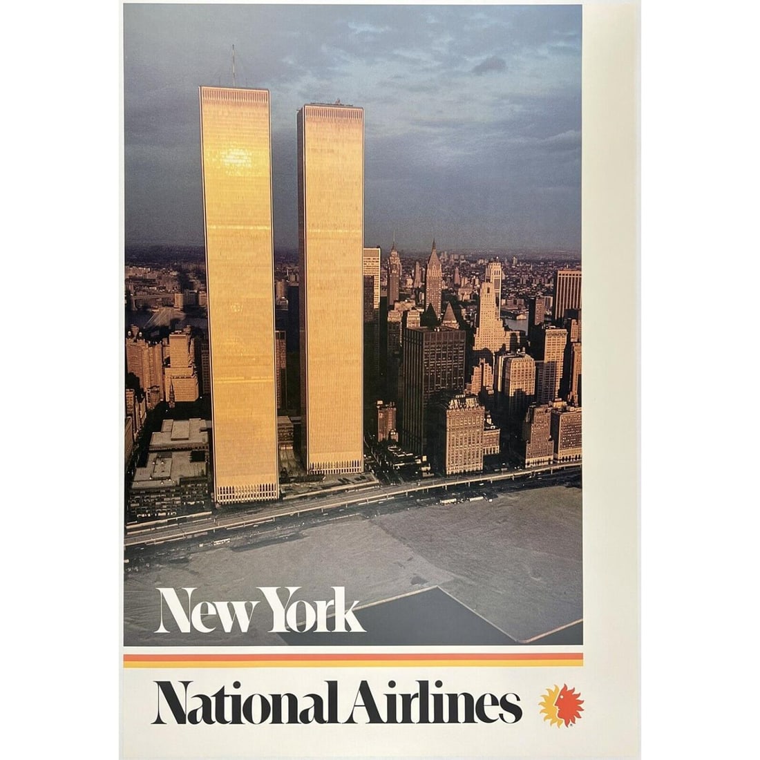 Original Vintage Poster NEW YORK NATIONAL AIRLINES Airline Travel Tourism LINEN (1 of 1)