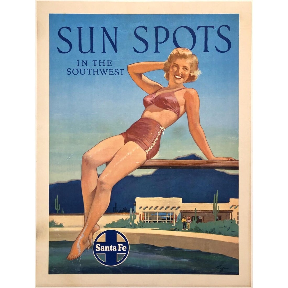 Original Vintage Poster SANTA FE RAILROAD SUN SPOTS IN THE SOUTHWEST Travel OL (1 of 1)