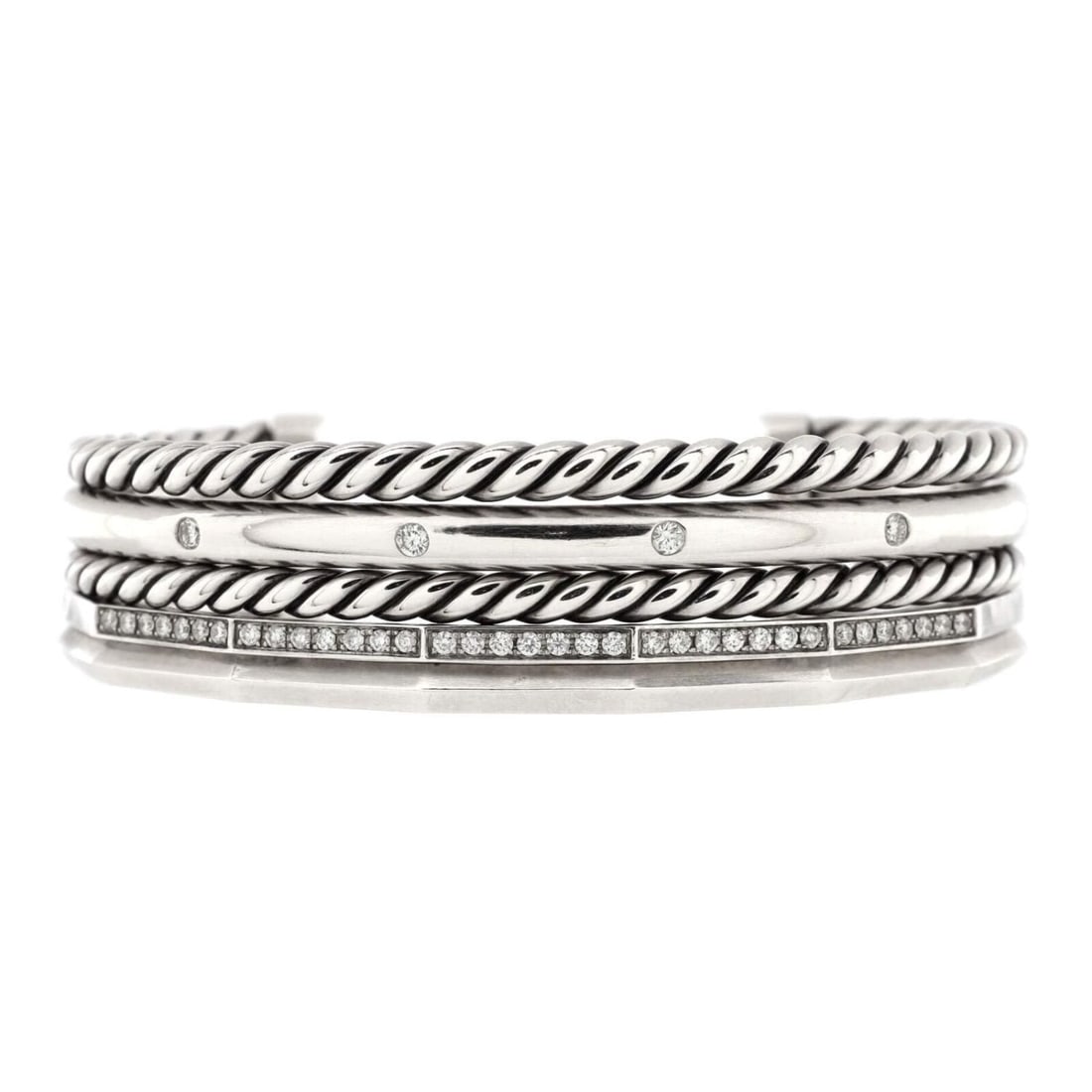 David Yurman Stax 5 Row Cuff Bracelet Sterling Silver with Diamonds (1 of 3)