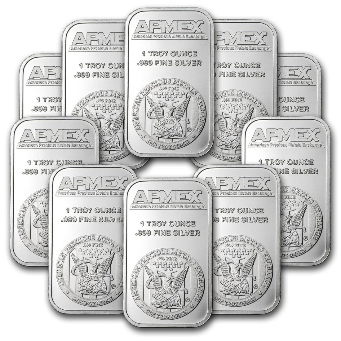 Lot of 10 - 1 oz Silver Bar by APMEX .999 Fine (1 of 1)