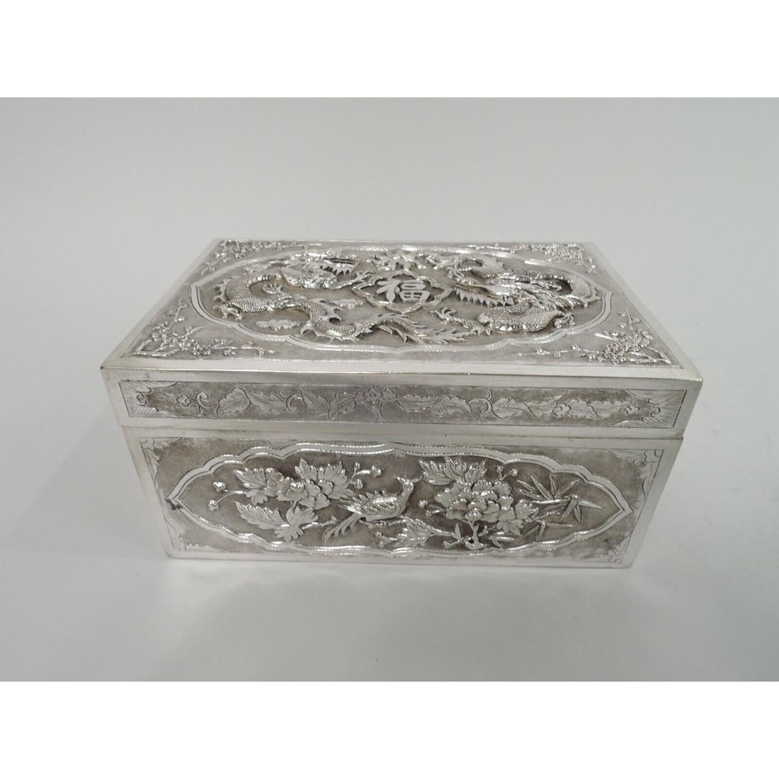 Antique Box Blossoming Branches Bamboo Dragons Asian Export Vietnamese Silver (1 of 8)