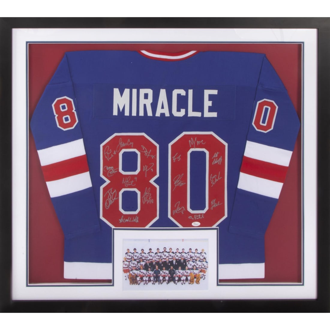 MIRACLE ON ICE "80" SIGNED JERSEY FRAMED DISPLAY (JSA) (1 of 1)
