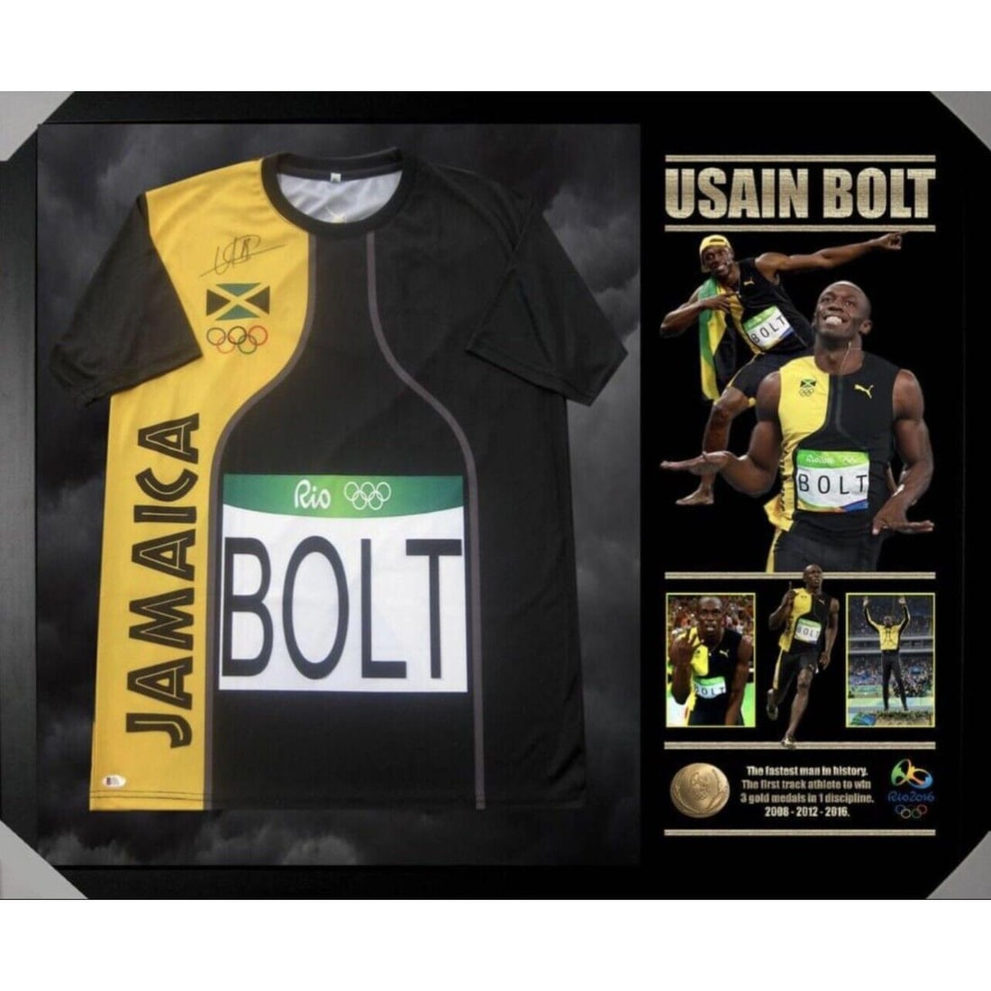 Usain Bolt Signed & Custom Framed Track Jersey (Beckett COA) (1 of 1)