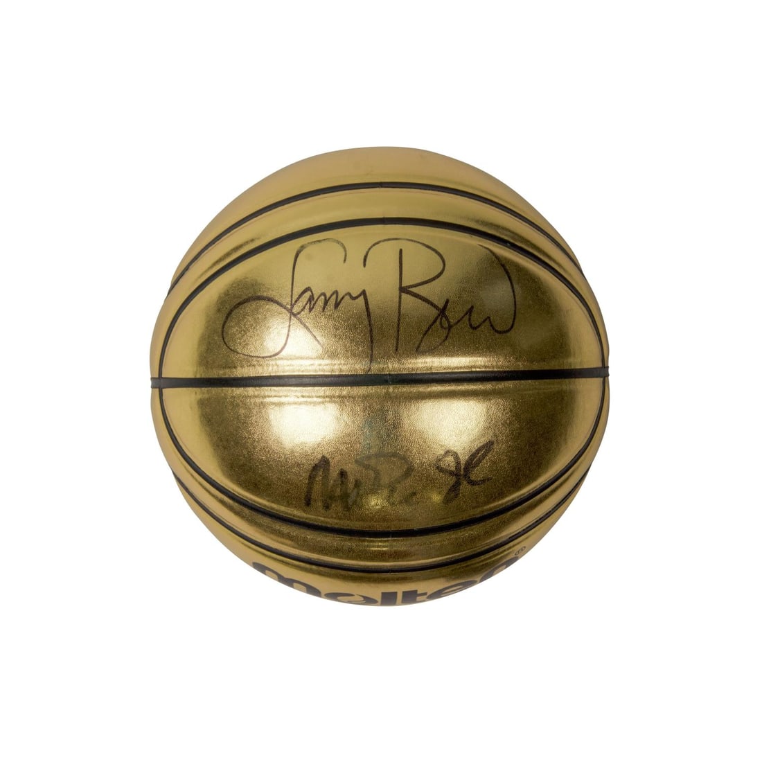 Magic Johnson & Larry Bird Signed GOLD Molten Basketball (Beckett Witnessed) (1 of 2)