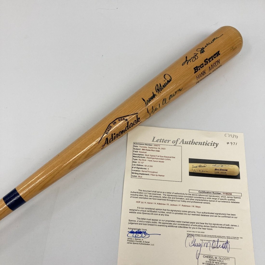 Willie Mays Hank Aaron 500 Home Run Multi Signed Baseball Bat JSA COA: Willie Mays Hank Aaron 500 Home Run Multi Signed Baseball Bat JSA COA