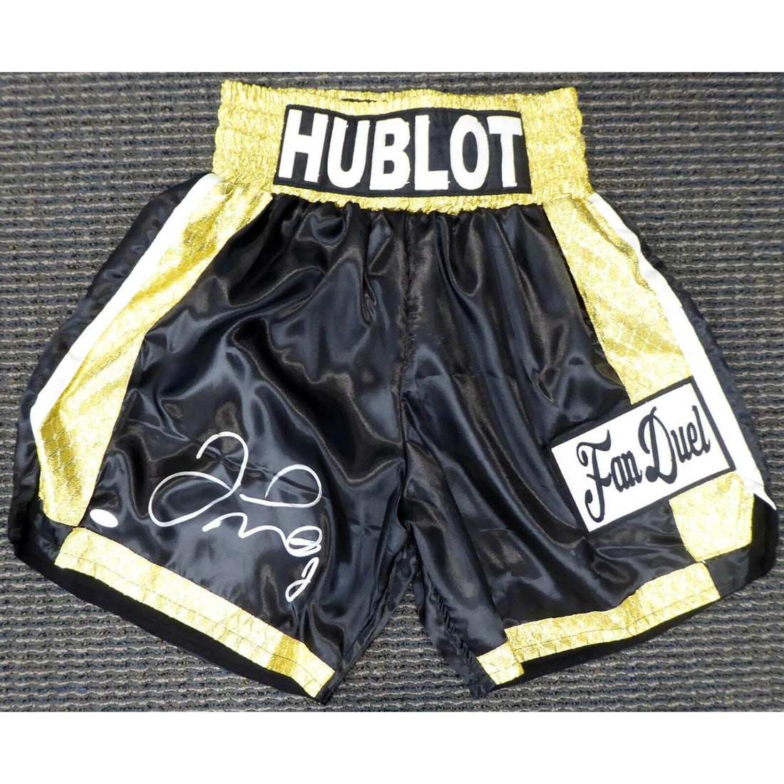 FLOYD MAYWEATHER JR. SIGNED BLACK BOXING TRUNKS (JSA COA) (1 of 1)