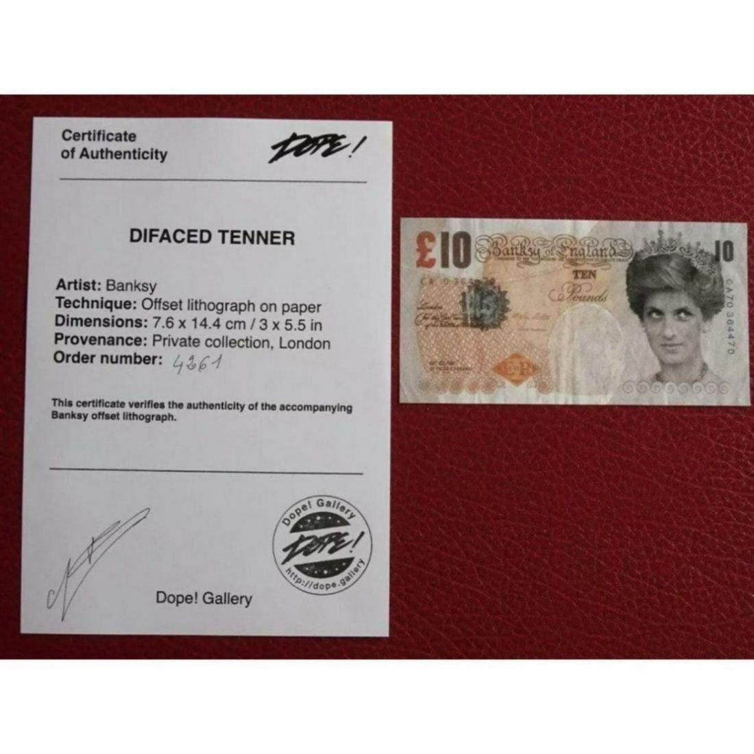 Banksy Di-Faced Tenner COA, Provenance: Banksy Tenner, comes with COA, invoice and email correspondence from gallery. Authenticity guaranteed! I stand by this item.as.being authentic.Notice the square/octagon like dots under a magnifying gl