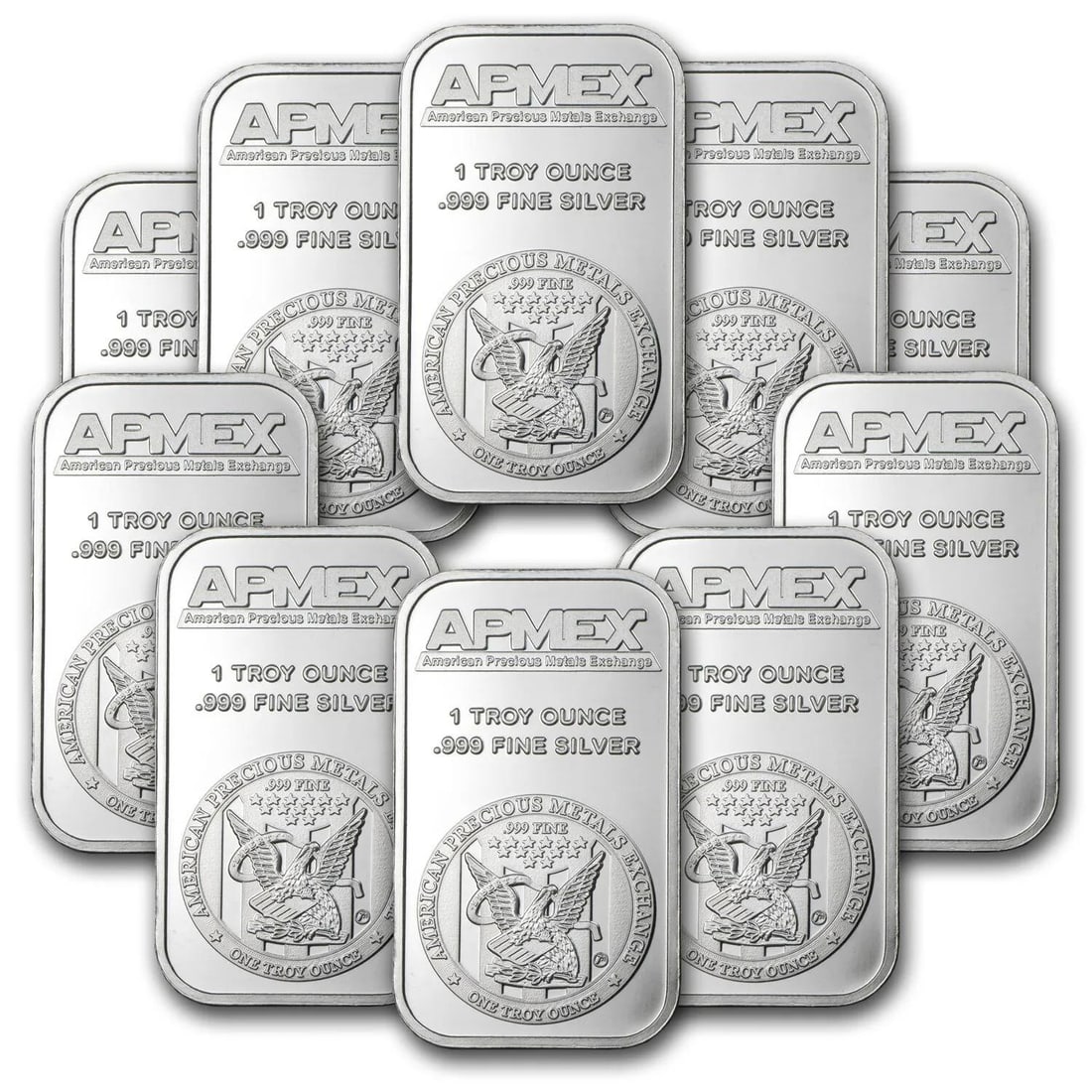 Lot of 10 - 1 oz Silver Bar by APMEX .999 Fine (1 of 1)