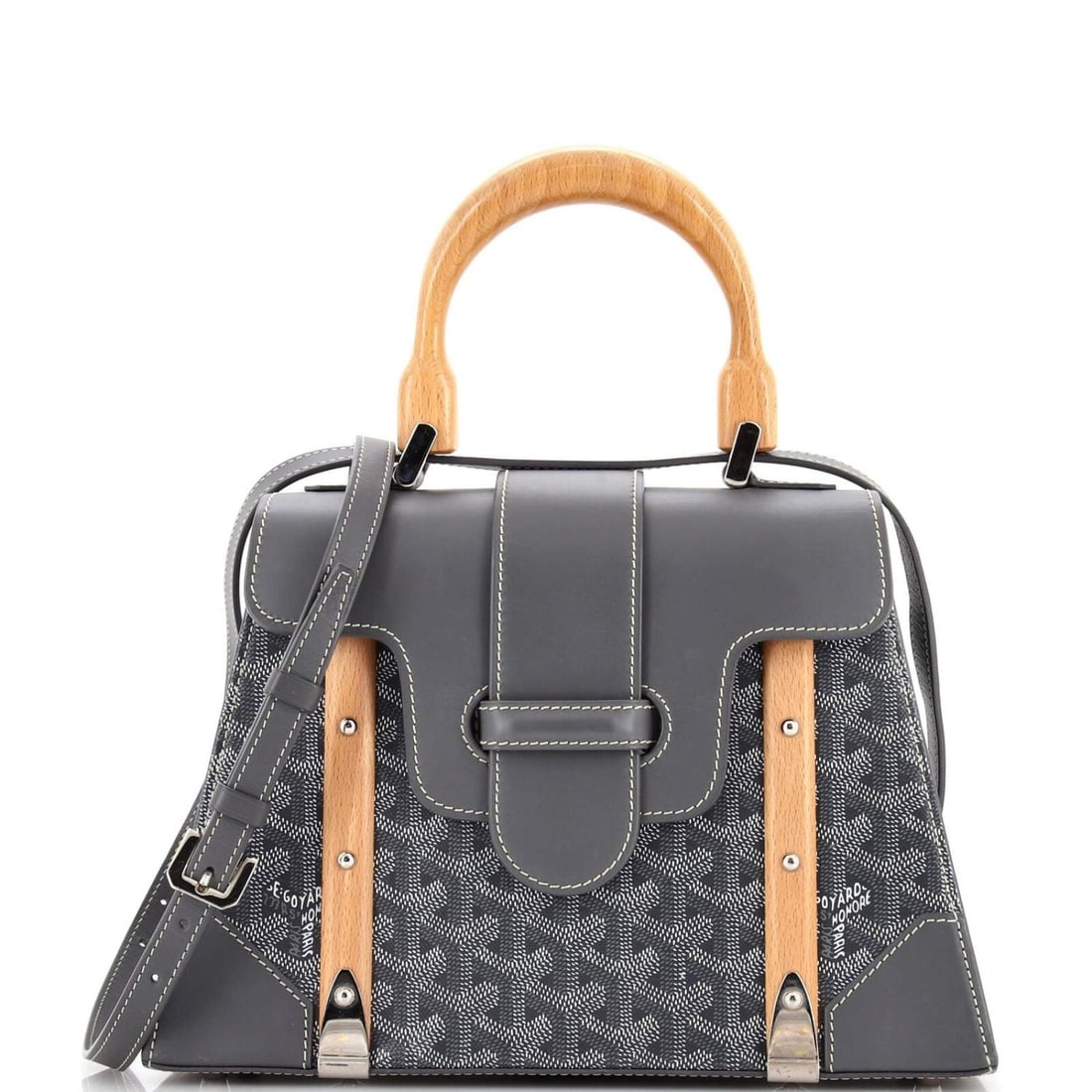 Goyard Saigon Top Handle Bag Coated Canvas With Leather Pm Gray
