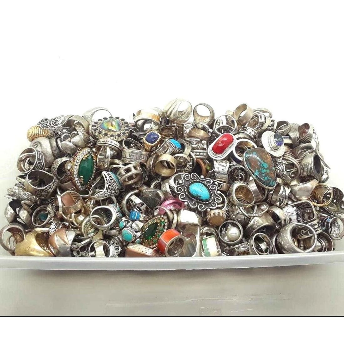 VINTAGE 50 GRAM STERLING SILVER ASSORTED RING LOT (1 of 1)