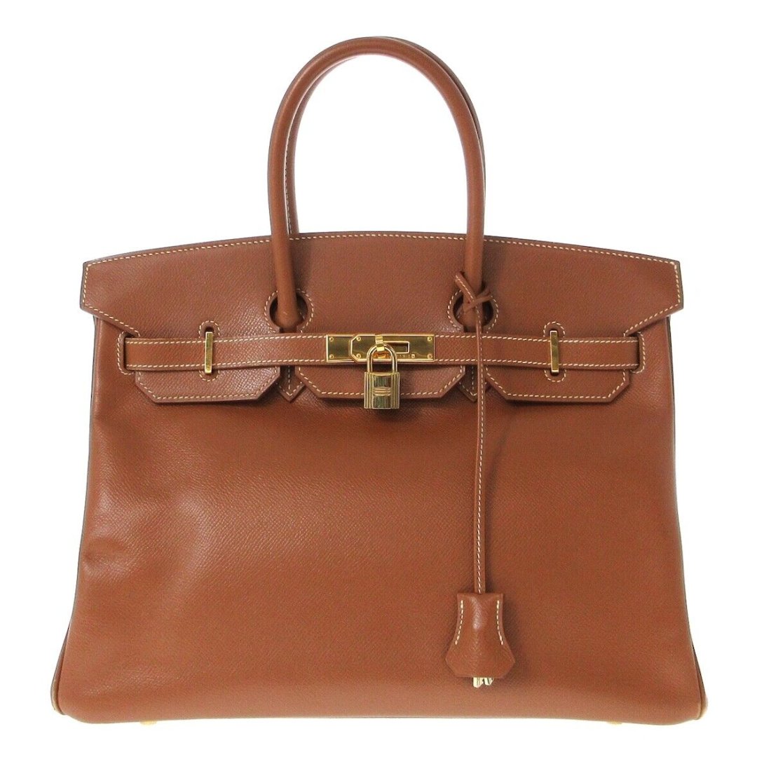 Auth HERMES Birkin 35 - Gold Lisse Square F Handbag (1 of 3)