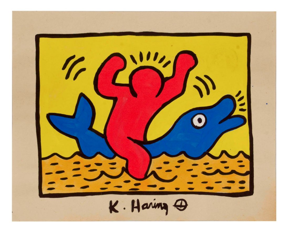 RARE Keith Haring Authentic Drawing on Vintage Paper SIGNED and Stamped by Haring Estate *: RARE Keith Haring Authentic Drawing on Vintage Paper SIGNED and Stamped by Haring Estate *