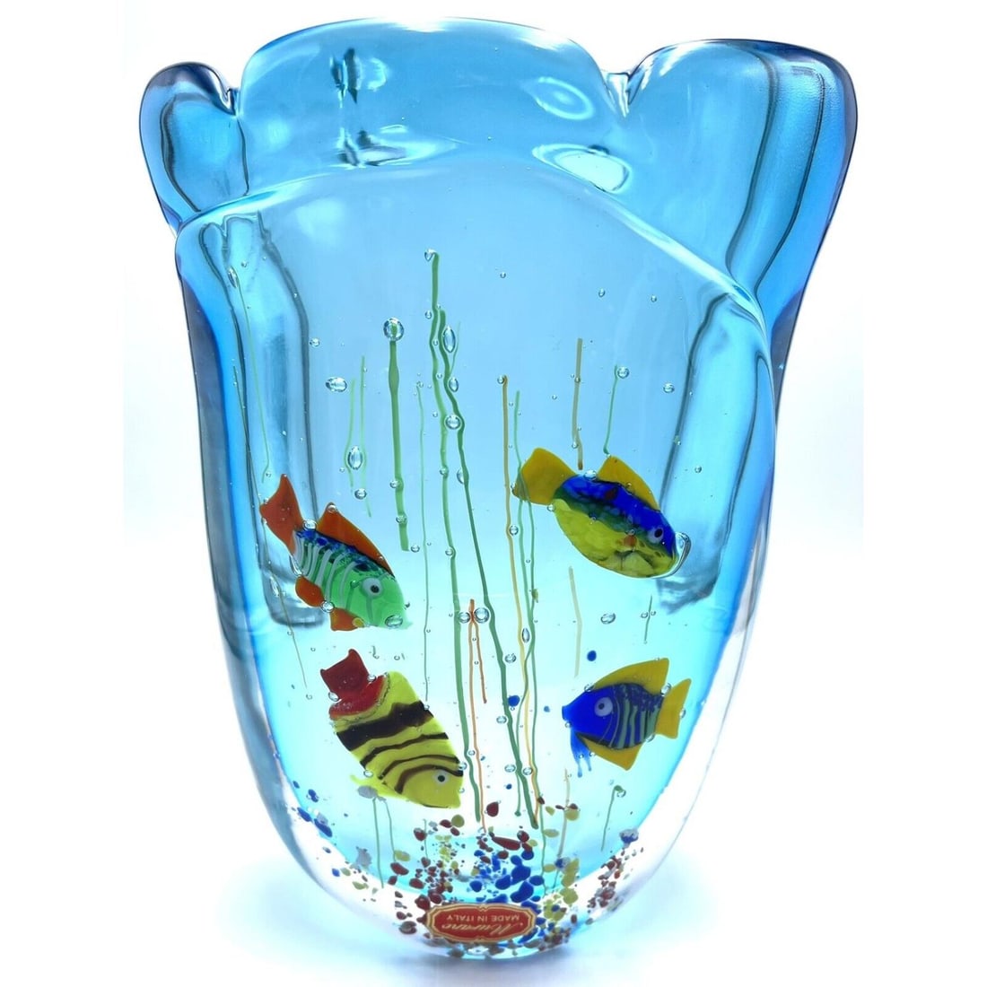 STUNNING MURANO ITALIAN VASE AQUARIUM FISH DESIGN LARGE HEAVY W/LABEL CENEDESE (1 of 2)