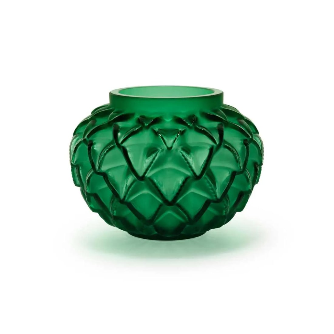 LALIQUE CRYSTAL LANGUEDOC ART GLASS GREEN VASE (1 of 3)