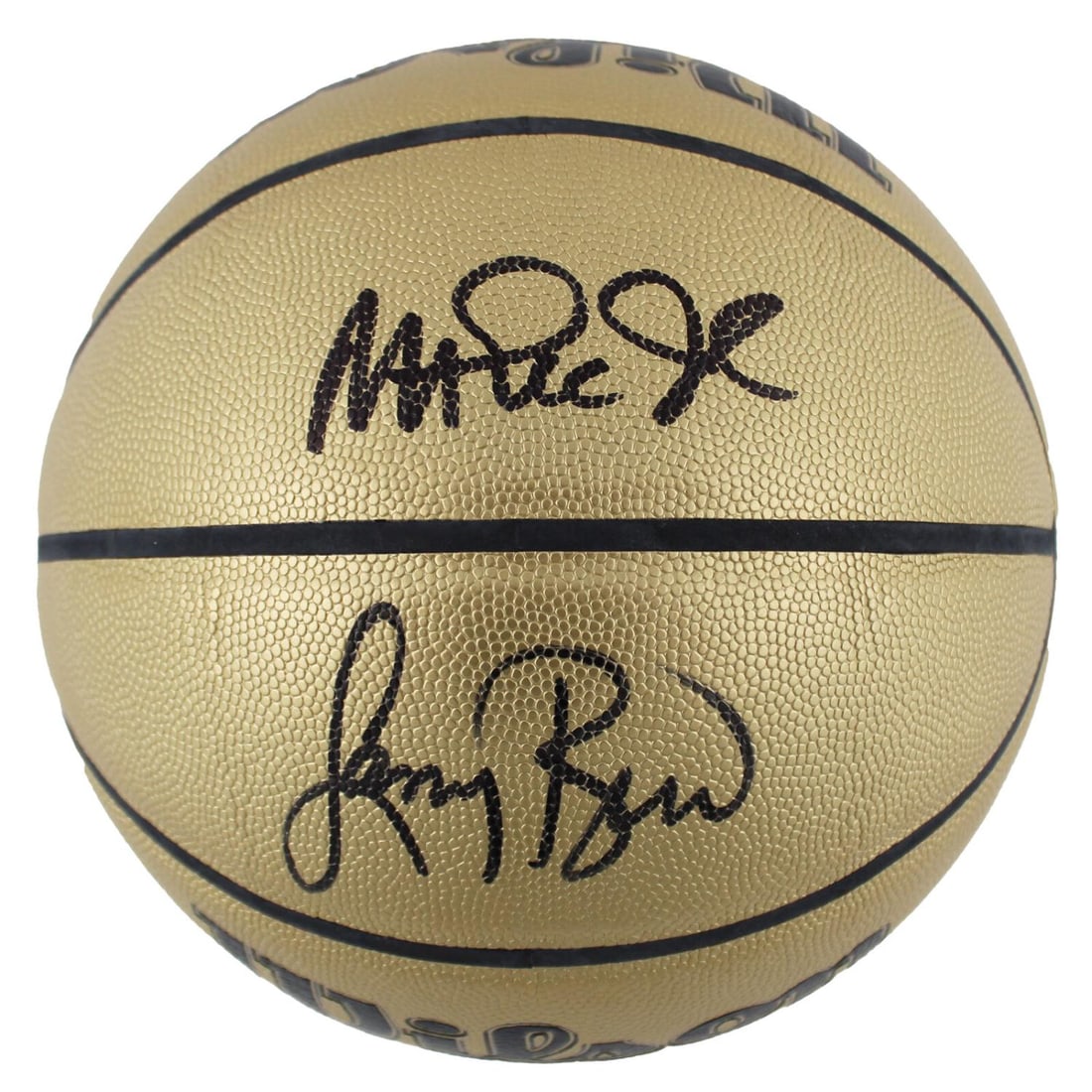 Magic Johnson & Larry Bird Signed Gold Wilson Basketball (Beckett COA) (1 of 2)