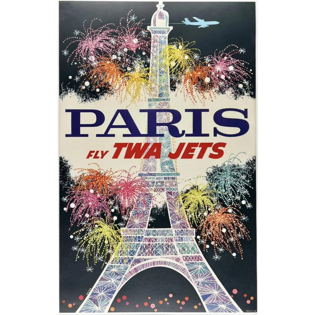 Original Vintage Poster PARIS FLY TWA JETS France Airline Travel Tourism LINEN (1 of 1)