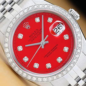 ROLEX MENS DATEJUST RED DIAL 18K GOLD STEEL DIAMOND WATCH w/ JUBILEE BAND (1 of 5)