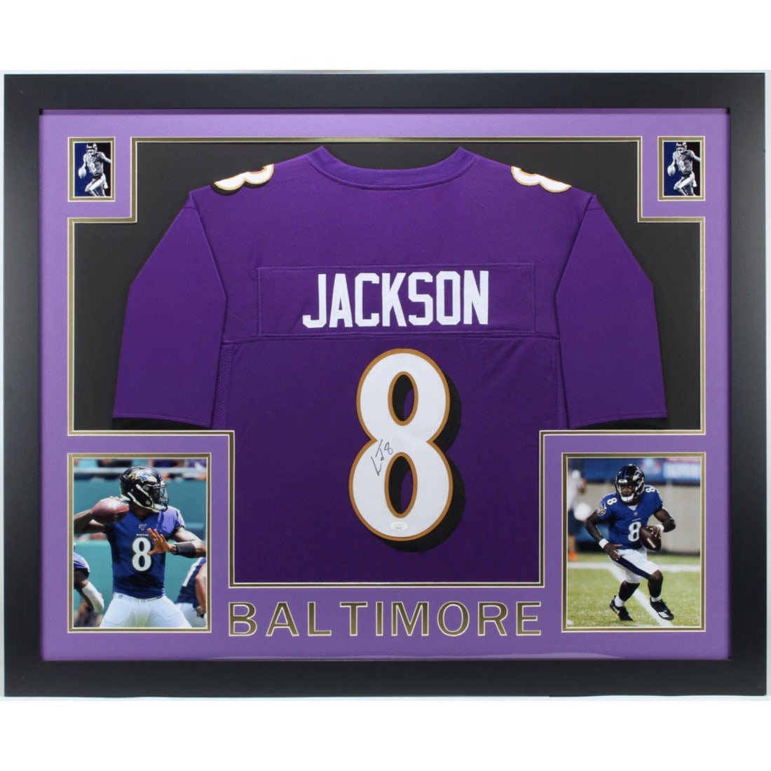 Lamar Jackson Signed 35x43 Custom Framed Jersey (JSA COA) (1 of 1)