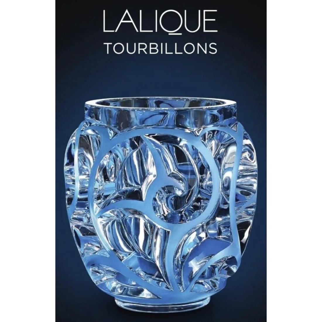 Lalique Crystal Tourbillons Clear & Blue Patina Vase Height 21 cm (1 of 3)