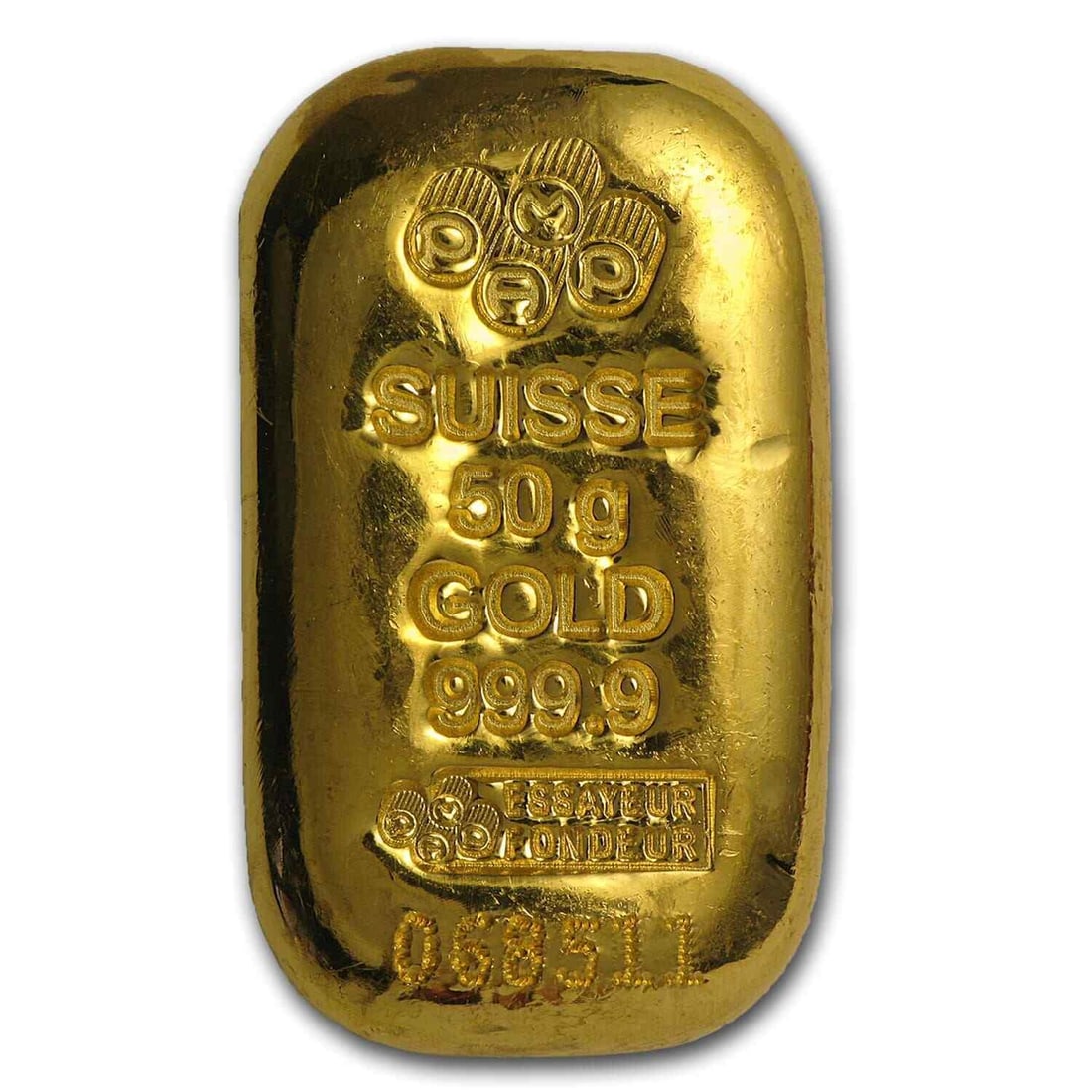 50 gram Gold Bar - PAMP Suisse (Cast, w/Assay) (1 of 1)