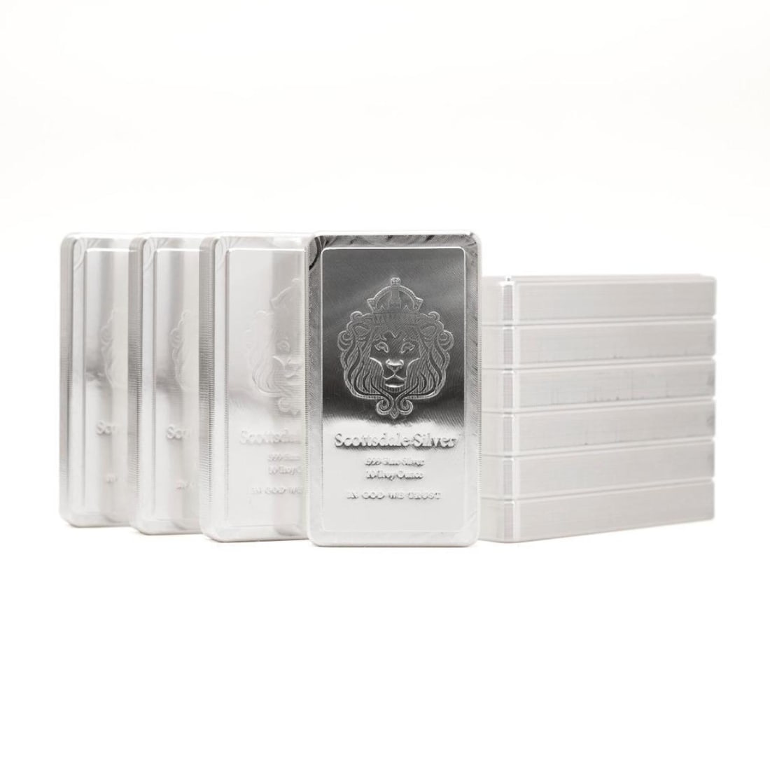 10 x 10 oz .999 Silver STACKER® Bars by Scottsdale Mint 100 troy oz total: 10 x 10 oz .999 Silver STACKER® Bars by Scottsdale Mint 100 troy oz total