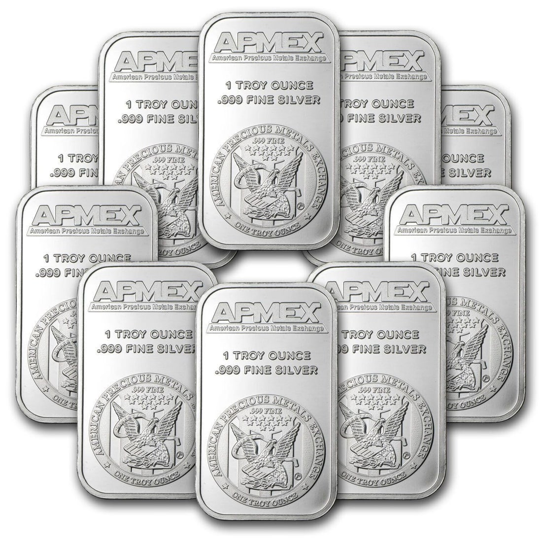 Lot Of 10~ 1oz .999 Fine Silver Bars (APMEX) (1 of 1)