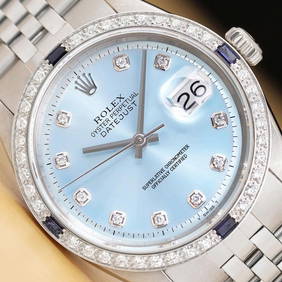 Mens 18k White Gold & Stainless Steel Rolex Datejust With A Ice Blue Diamond Dial & Sapphire Diamond (1 of 5)