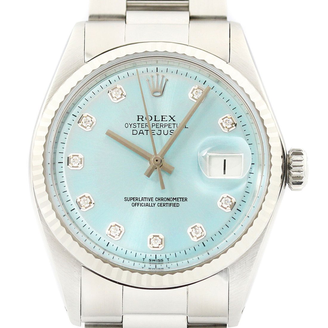 Rolex Mens Datejust Ice Blue Diamond Dial 18K White Gold Stainless Steel Watch (1 of 2)