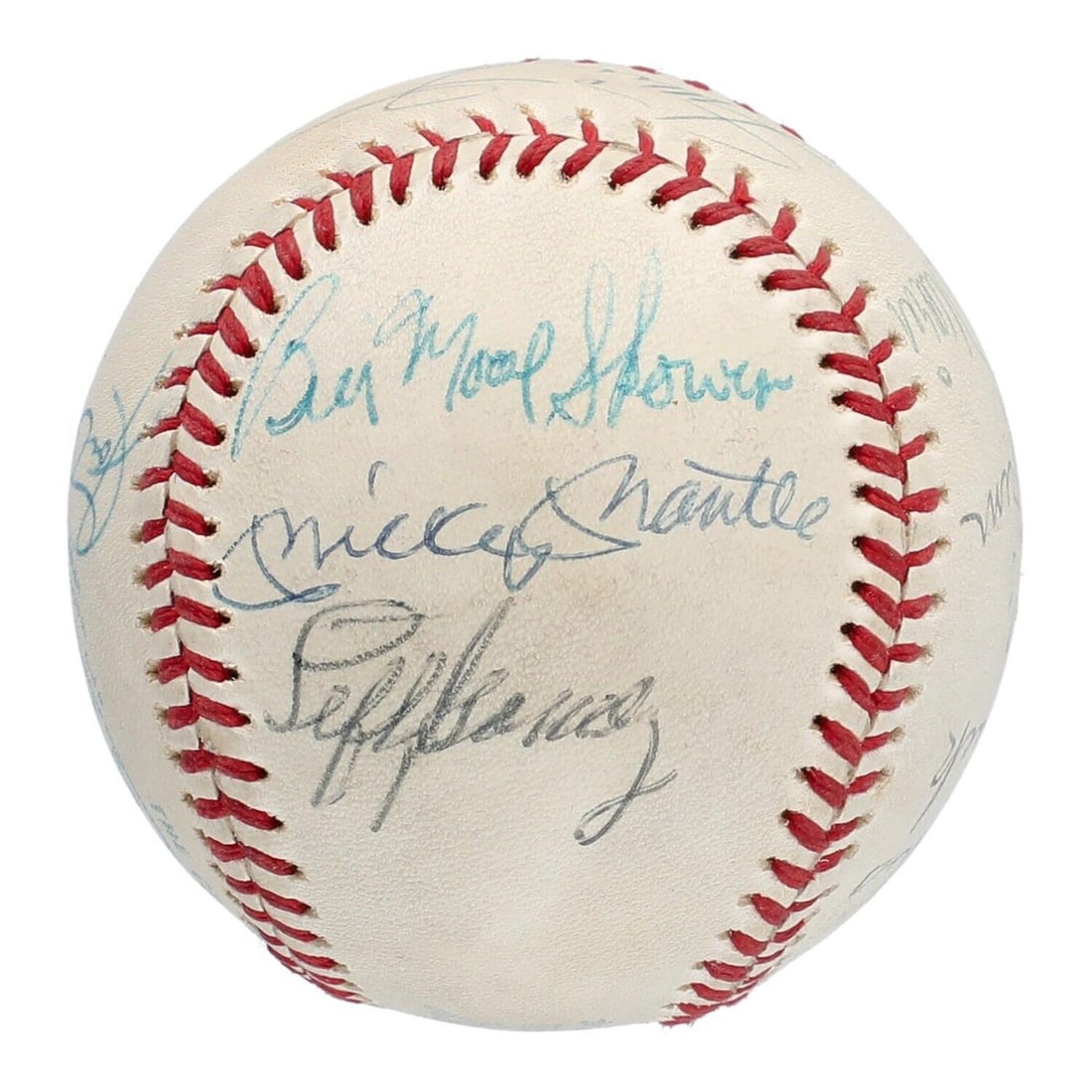 New York Old Timers Day Multi-Signed Baseball w/10 Signatures Including Mantle, Dimaggio & Koufax: New York Old Timers Day Multi-Signed Baseball w/10 Signatures Including Mantle, Dimaggio & Koufax (JSA LOA) Signatures Include: Hall of Famers Mickey Mantle, Lefty Gomez, Willie Mays, Joe DiMaggio, Yo