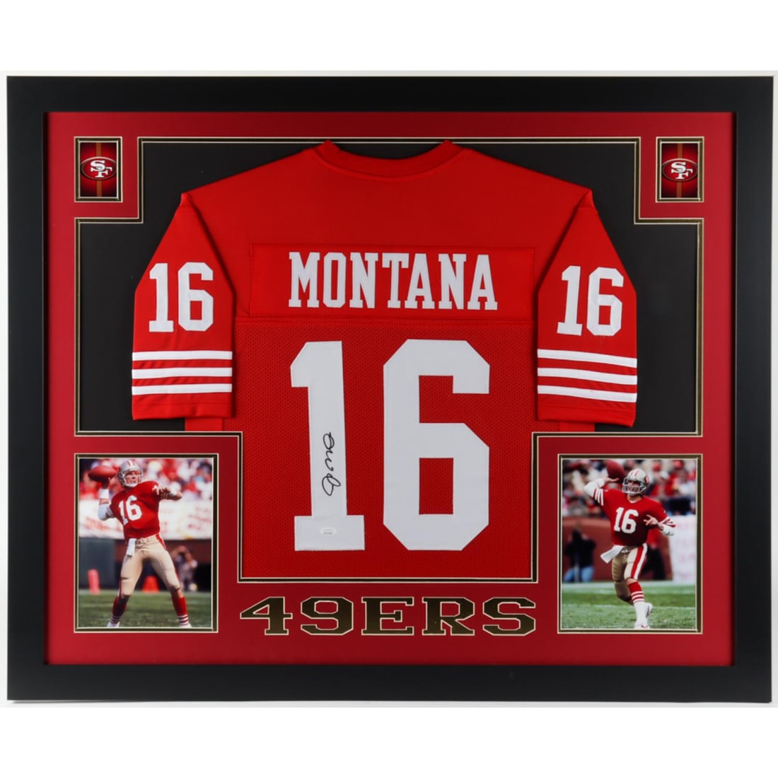 Joe Montana Signed 49ers 35x43 Custom Framed Jersey Display (JSA Hologram) (1 of 1)