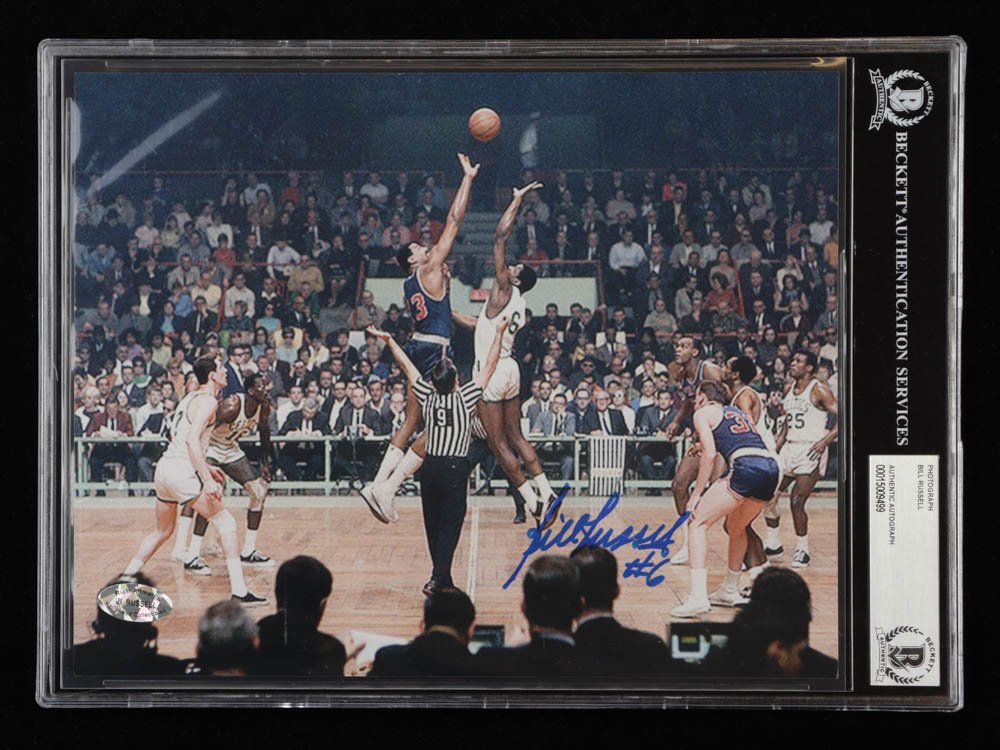 Bill Russell Signed Celtics 8x10 Photo vs. Wilt Chamberlain Inscribed "#6" (Beckett Encapsulated) (1 of 1)