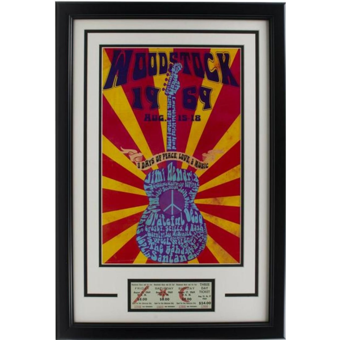 Woodstock 1969 11x17 Framed Poster Photo w/ Original Ticket (1 of 1)