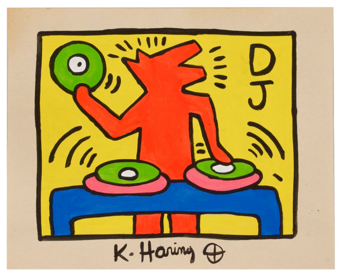 RARE Keith Haring Authentic Drawing on Vintage Paper SIGNED and Stamped by Haring Estate: RARE Keith Haring Authentic Drawing on Vintage Paper SIGNED and Stamped by Haring Estate