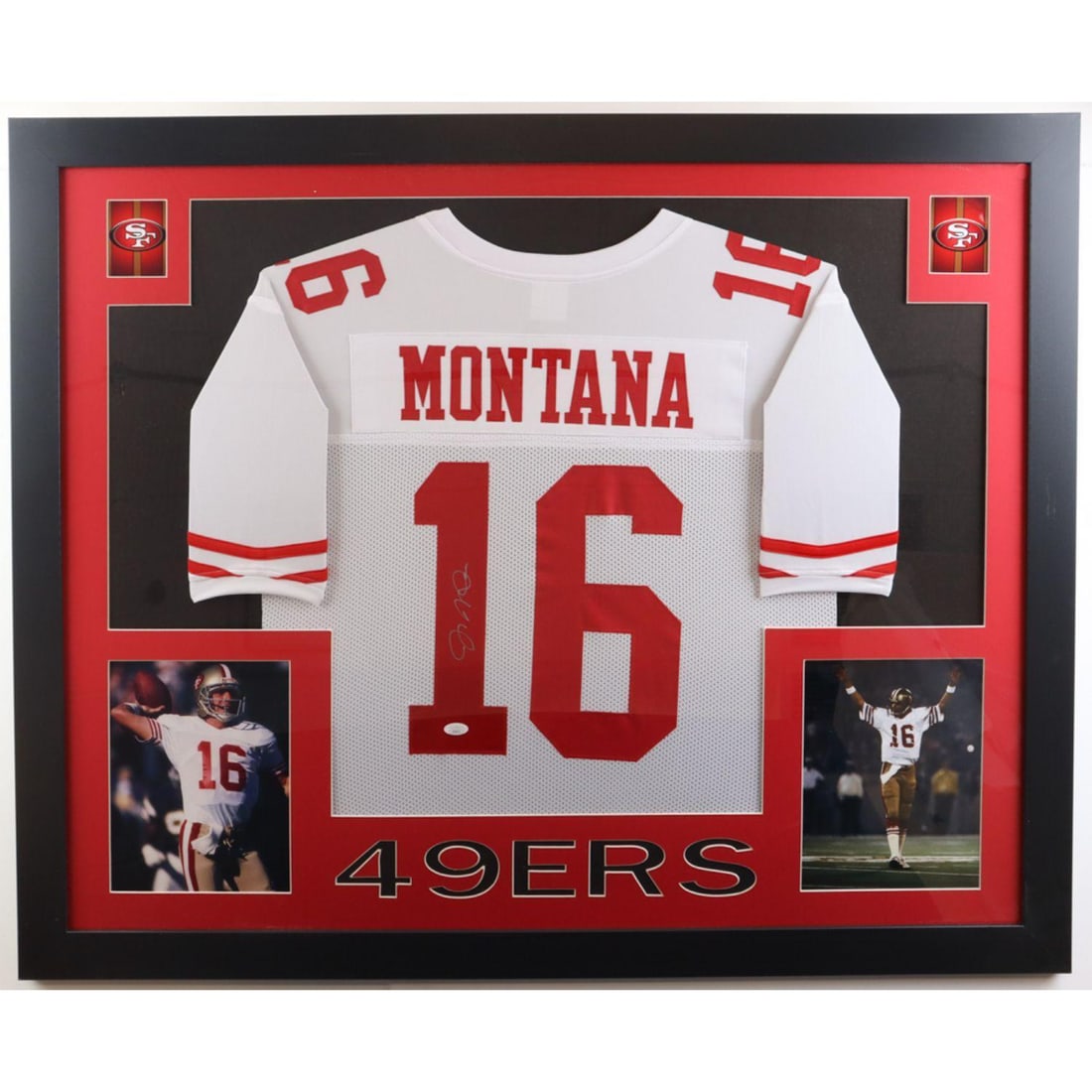 Joe Montana Signed Custom Framed Jersey Display (JSA) (1 of 2)