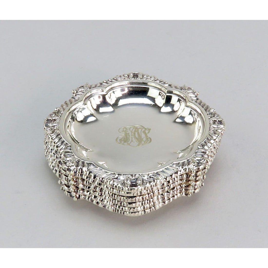 6 Tiffany Co Silver plate Trinket Dishes Vanderbilt Estate Monogram 3 5/8" (1 of 2)