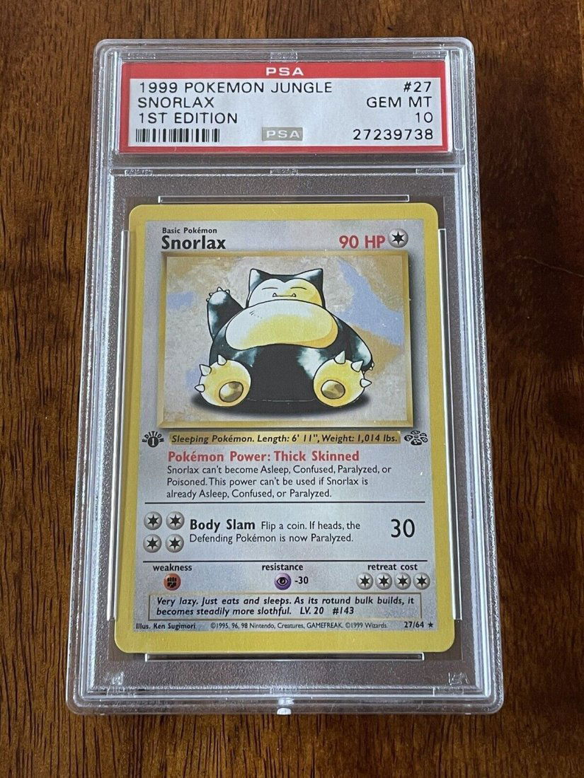 1999 Pokemon Jungle 27 Snorlax 1st Edition Rare Pokemon TCG Card PSA 10 Gem Mint (1 of 1)