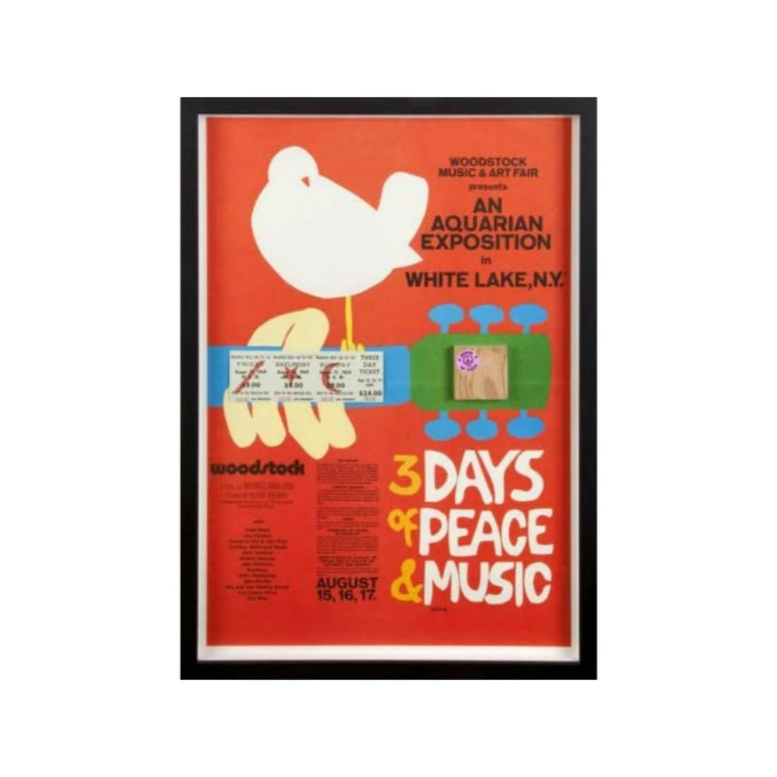 Original Woodstock Poster + Stage Wood + Unused Ticke wow COA (1 of 1)