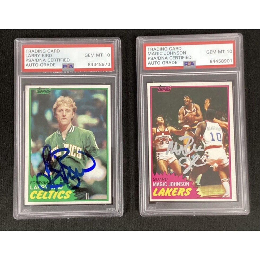 Larry Bird + Magic Johnson Signed 1981 Topps Rookie Card Pair (PSA 10 Auto) (1 of 1)
