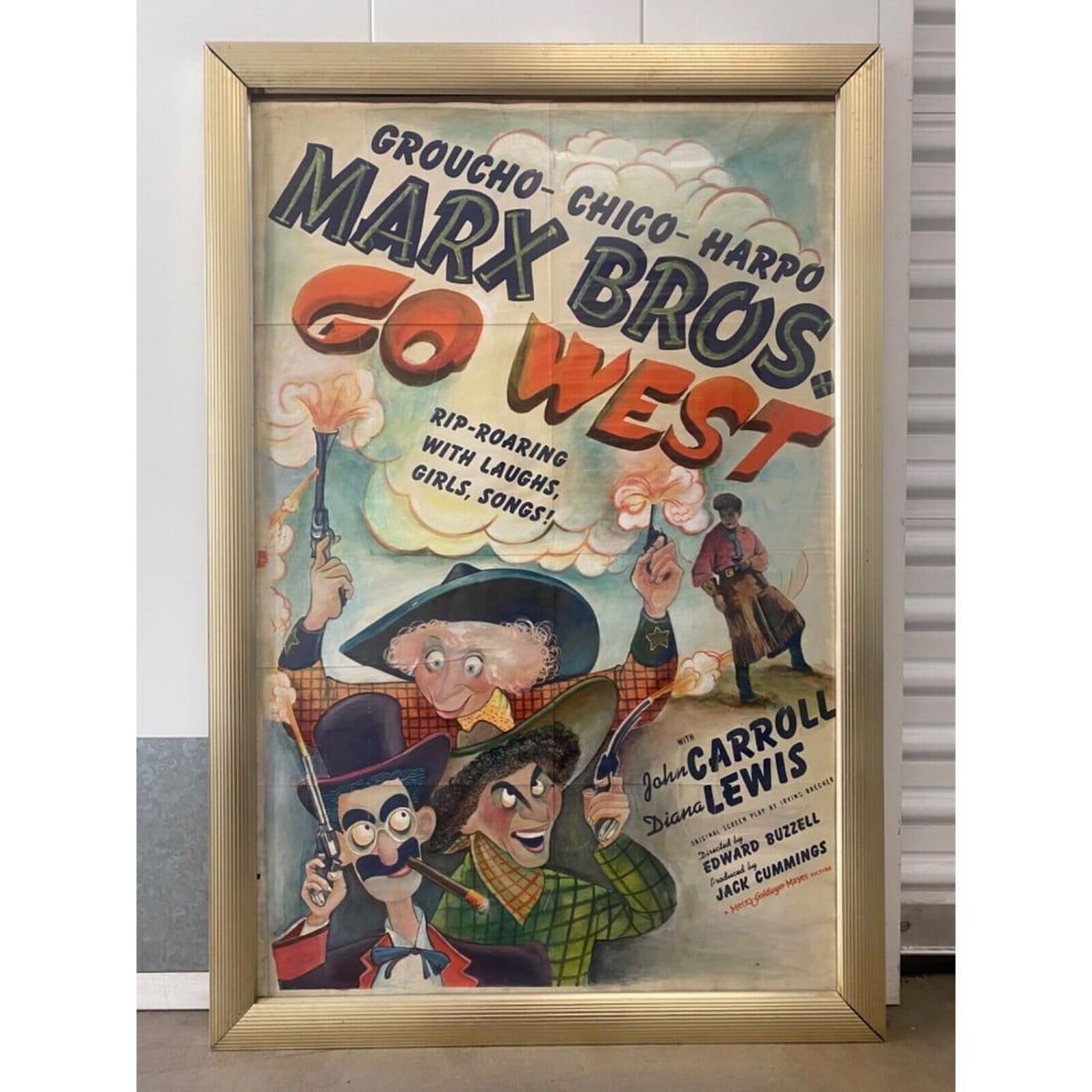 RARE Vintage Hollywood MARX BROTHERS Go West Movie Poster Painting, MGM 1962 (1 of 1)