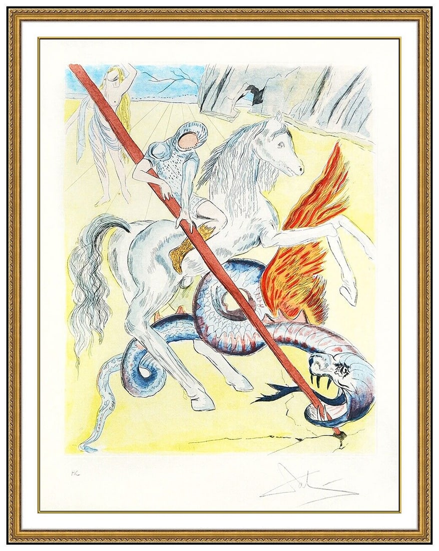 Salvador Dali Original Hand Signed Etching St George And The Dragon Framed Art (1 of 6)