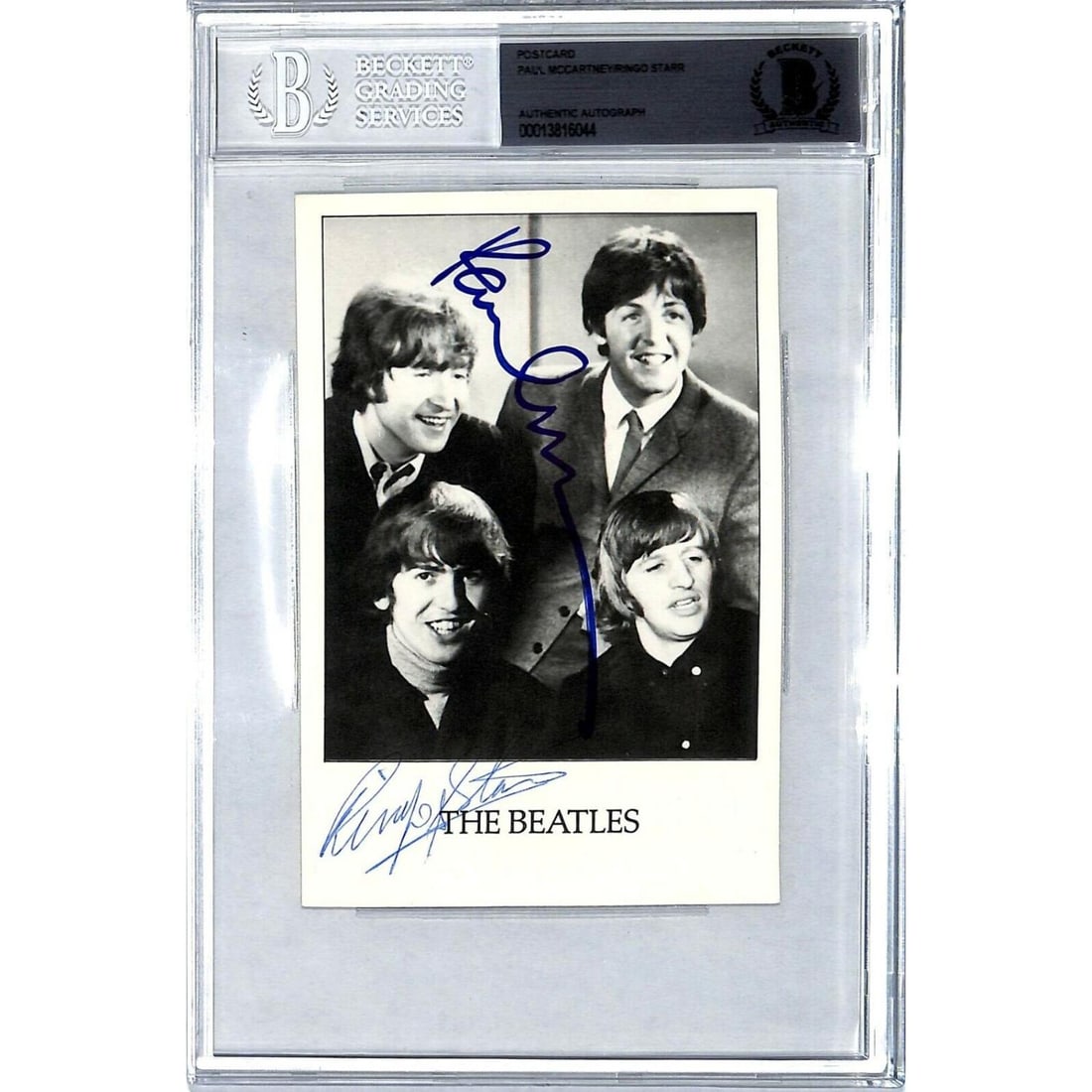 PAUL McCARTNEY & RINGO STARR Signed Auto BEATLES Postcard PSA/DNA & BAS Slabbed: PAUL McCARTNEY & RINGO STARR Signed Auto BEATLES Postcard PSA/DNA & BAS Slabbed