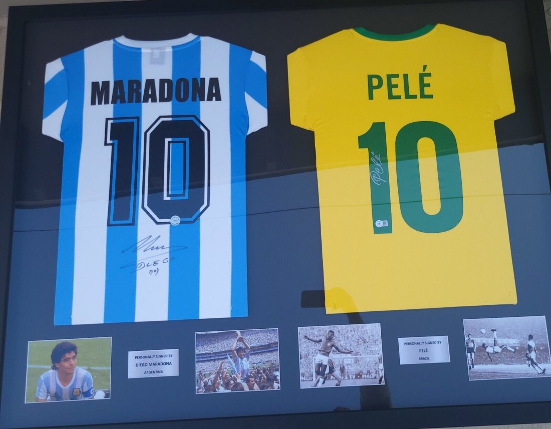 Pele and Maradona signed framed jerseys with COA (1 of 1)