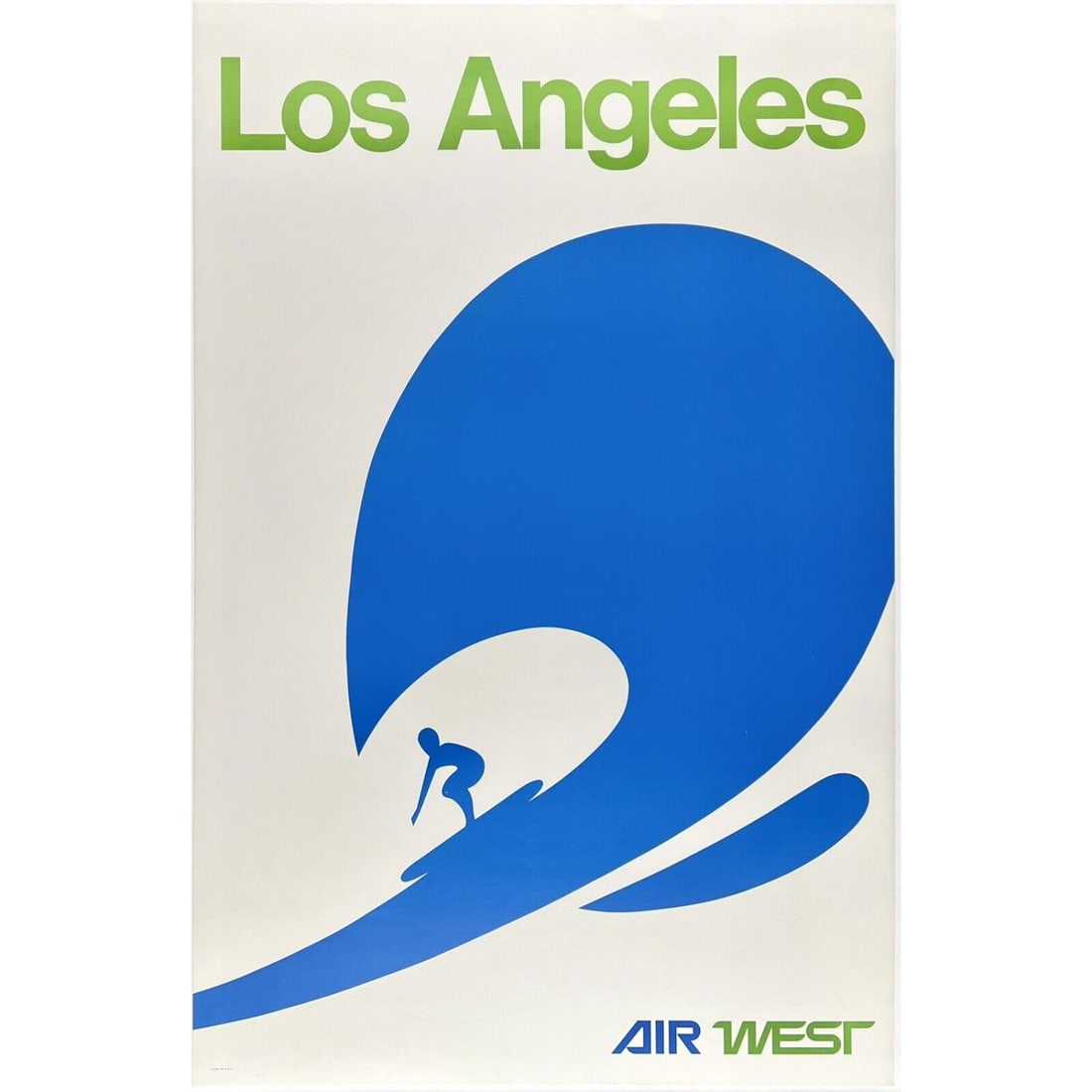 Original 1970 Vintage Poster LOS ANGELES AIR WEST Howard Hughes Airline Travel LINEN***^^^""" (1 of 1)