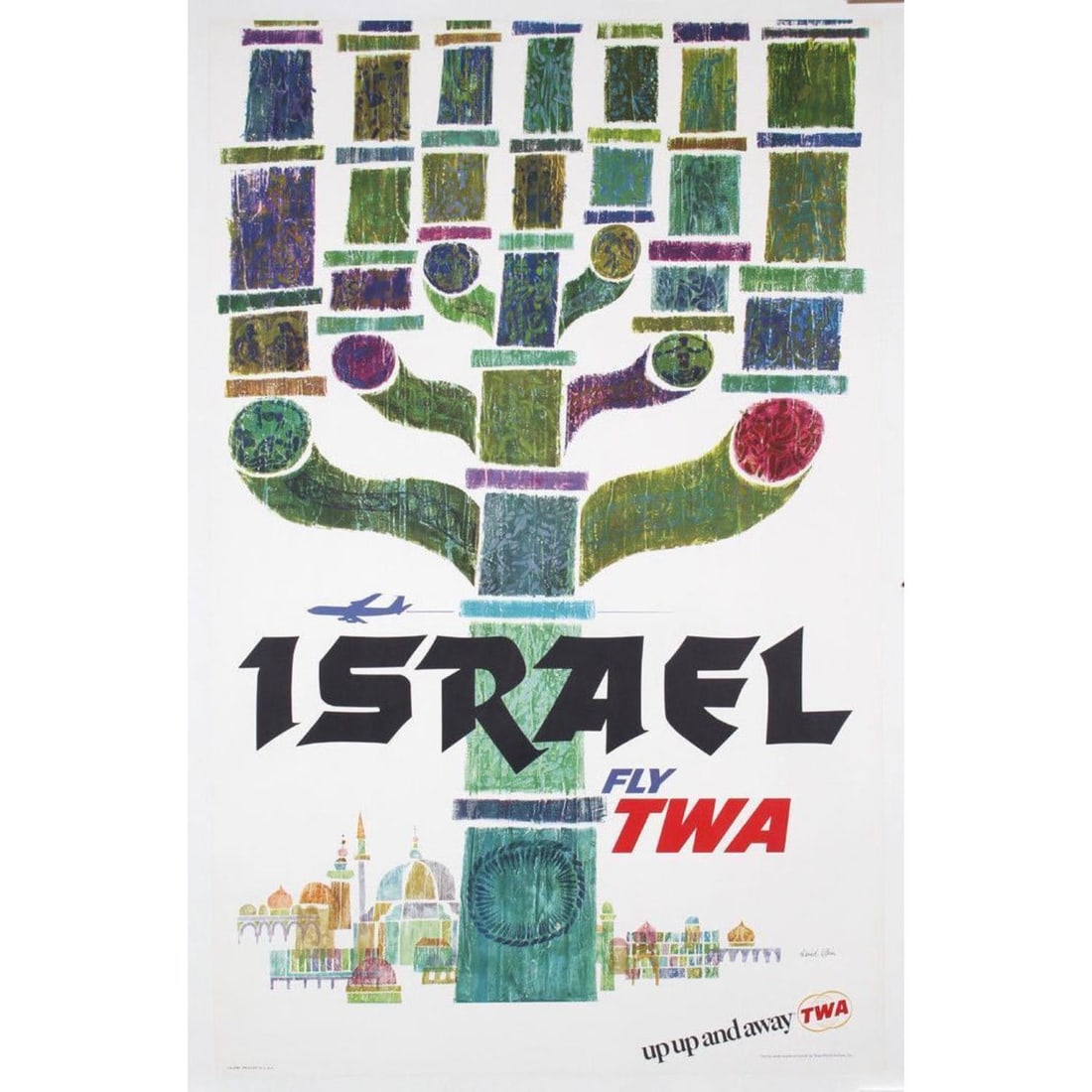 TWA FLY ISRAEL Vintage Travel poster ****1964 AIRLINES DAVID KLEIN LINEN BACK**** (1 of 1)